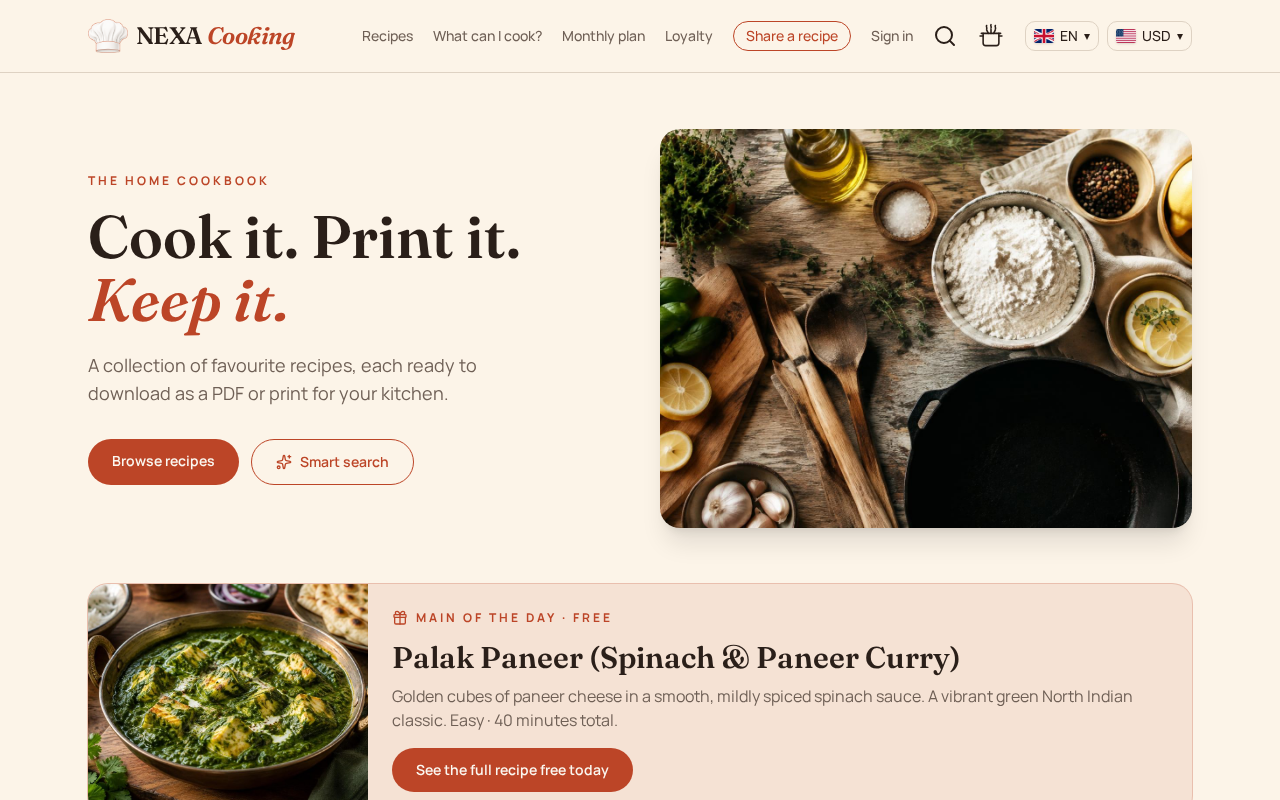 NEXA Cooking platform screenshot